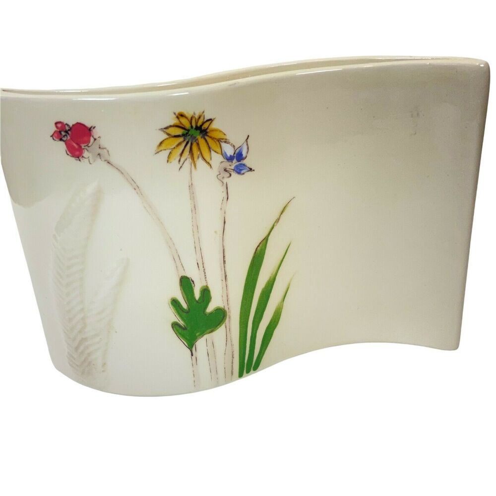 Barbara Baatz Iris Art Nouveau Vase Cream Porcelain Botanical Wave Shape Vintage